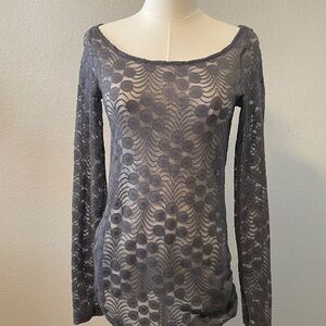 Anthropologie meadow rue Gray Lace Blouse